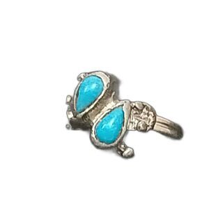 Vintage Turquoise Navajo Style  Silver Tone Ring Size 5 (Sizeable)#J046